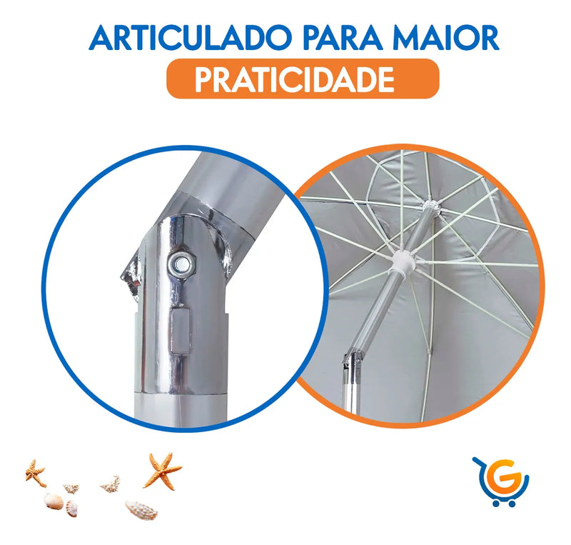 Guarda Sol Grande Praia Alumínio Articulado 2,60 Saca Areia