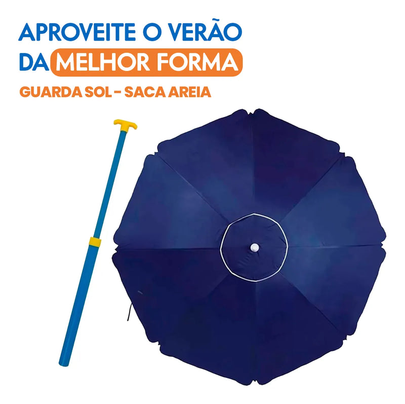 Guarda Sol Grande Praia Alumínio Articulado 2,60 Saca Areia