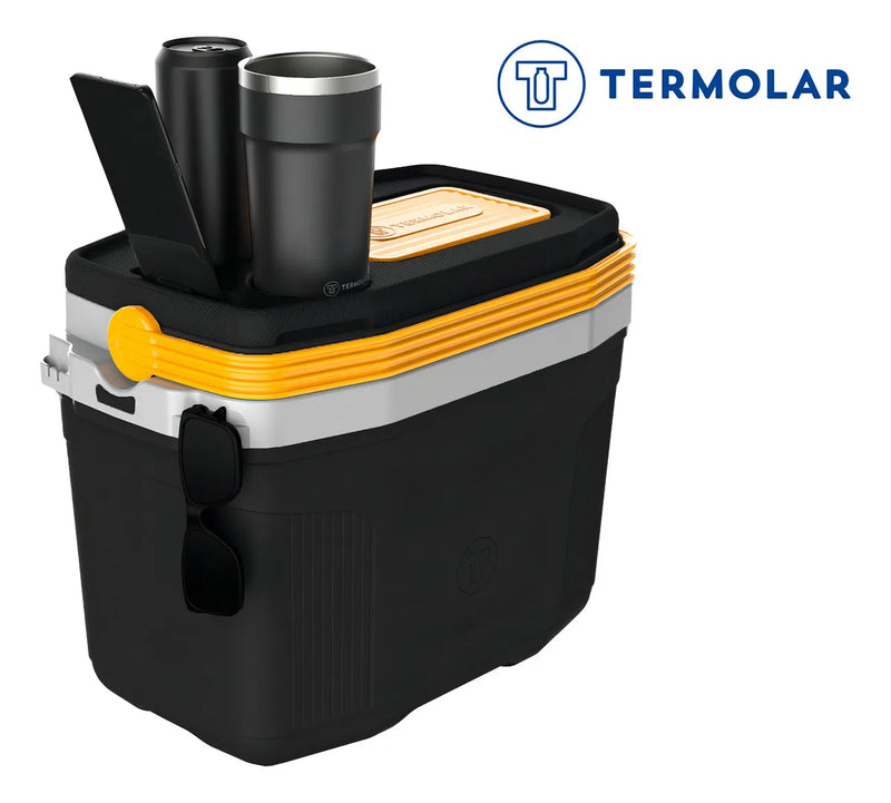 Caixa Termica Suv Cooler Com Alça 20 Litros Praia Pesca Camping Cor Preto E Amarelo Termolar