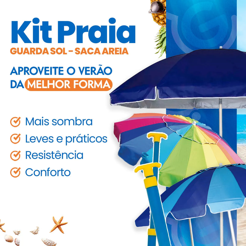 Guarda Sol Grande Praia Alumínio Articulado 2,60 Saca Areia